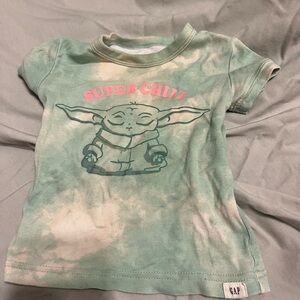 Green and white baby yoda two piece short pajama set for babies 12-18 months